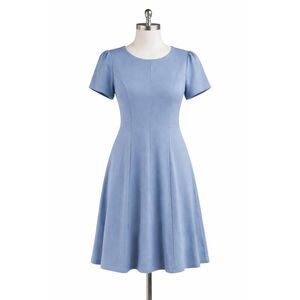 Draper James XL Blue Cottagecore Fit Flare Dress Puff Sleeve Stretch